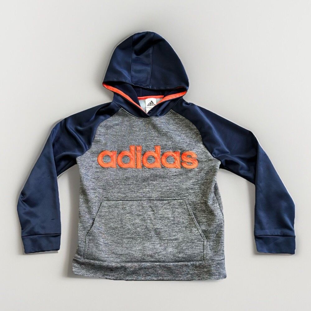 Adidas Hoodie Sweatshirt Boys Youth Size 14/16 Large Pullover Orange Blue Gray